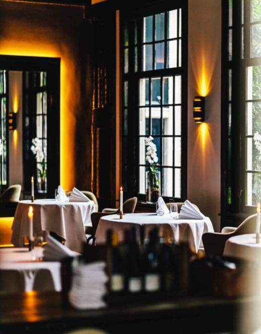 Interior of 2 Michelin star restaurant Vinkeles, in luxury boutique hotel, Royal Gate Resort.