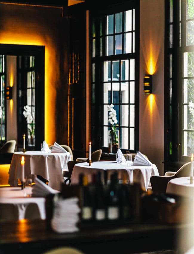 Interior of 2 Michelin star restaurant Vinkeles, in luxury boutique hotel, Royal Gate Resort.