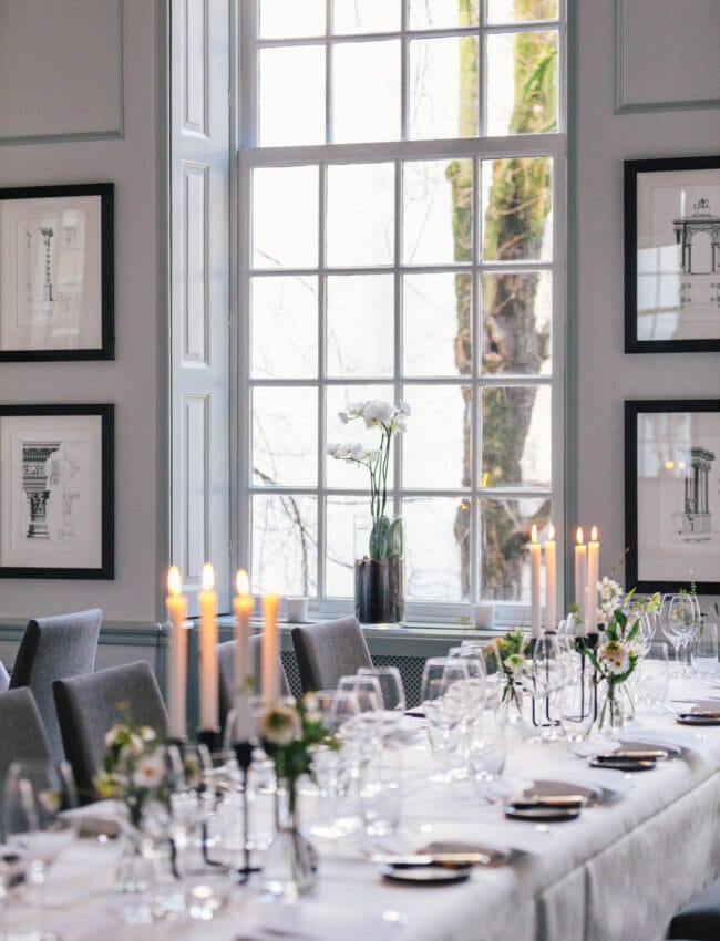 Dinning table set-up for a private dining event in the Regents venue at Royal Gate Resort, boutique hotel and part of The Leading Hotels of The World